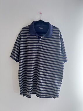 Vintage Striped Polo Shirt - Navy and Gray